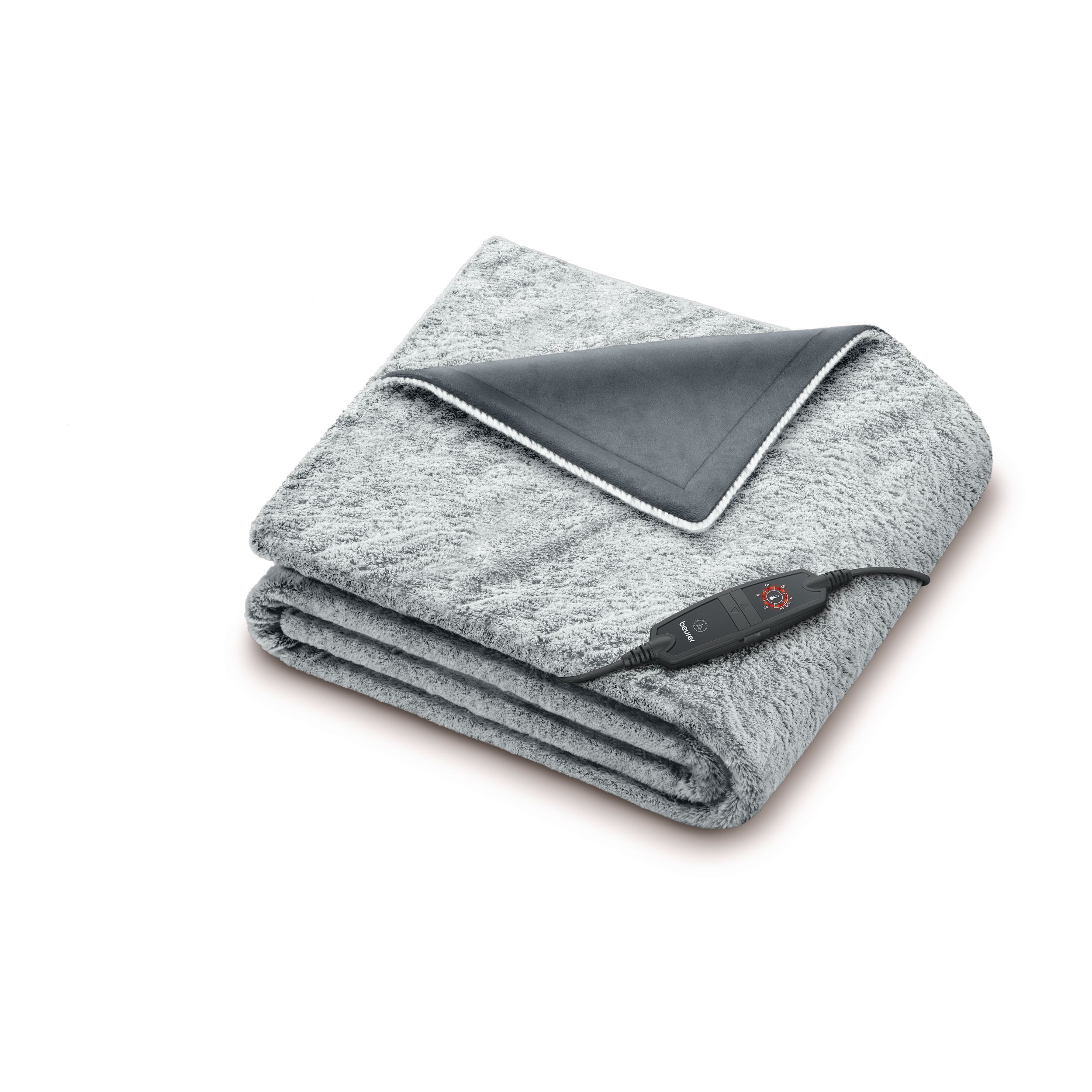 Manta eléctrica Beurer HD 75 Nordic Grey plegada con mando