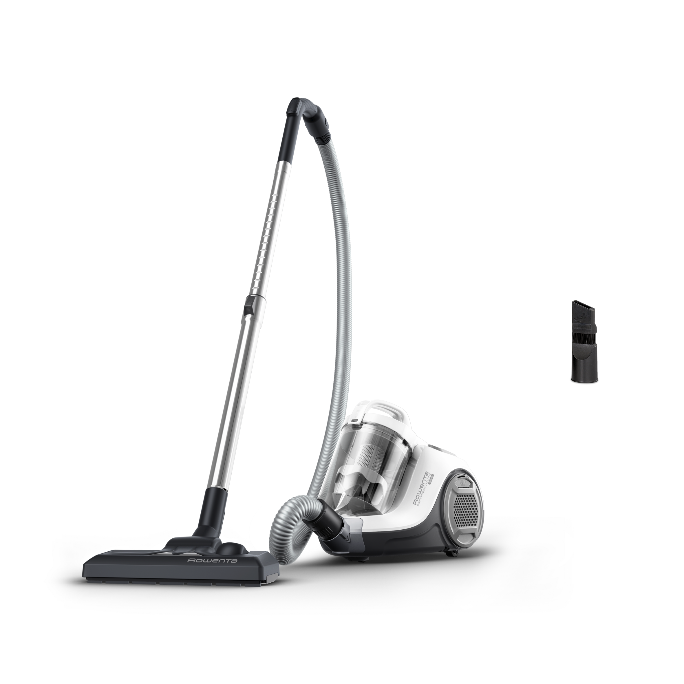 Aspiradora sin bolsa Rowenta Swift Power Cyclonic RO2917EA blanca con tubo, manguera y cepillo de suelo