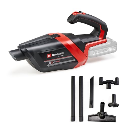 Aspirador de mano Einhell TE-HV 18/06 Li-Solo con el hueco de batería vacío y sus accesorios