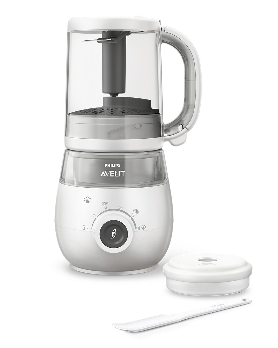 Philips Avent SCF883/01 con su tarro de conservación y la espátula
