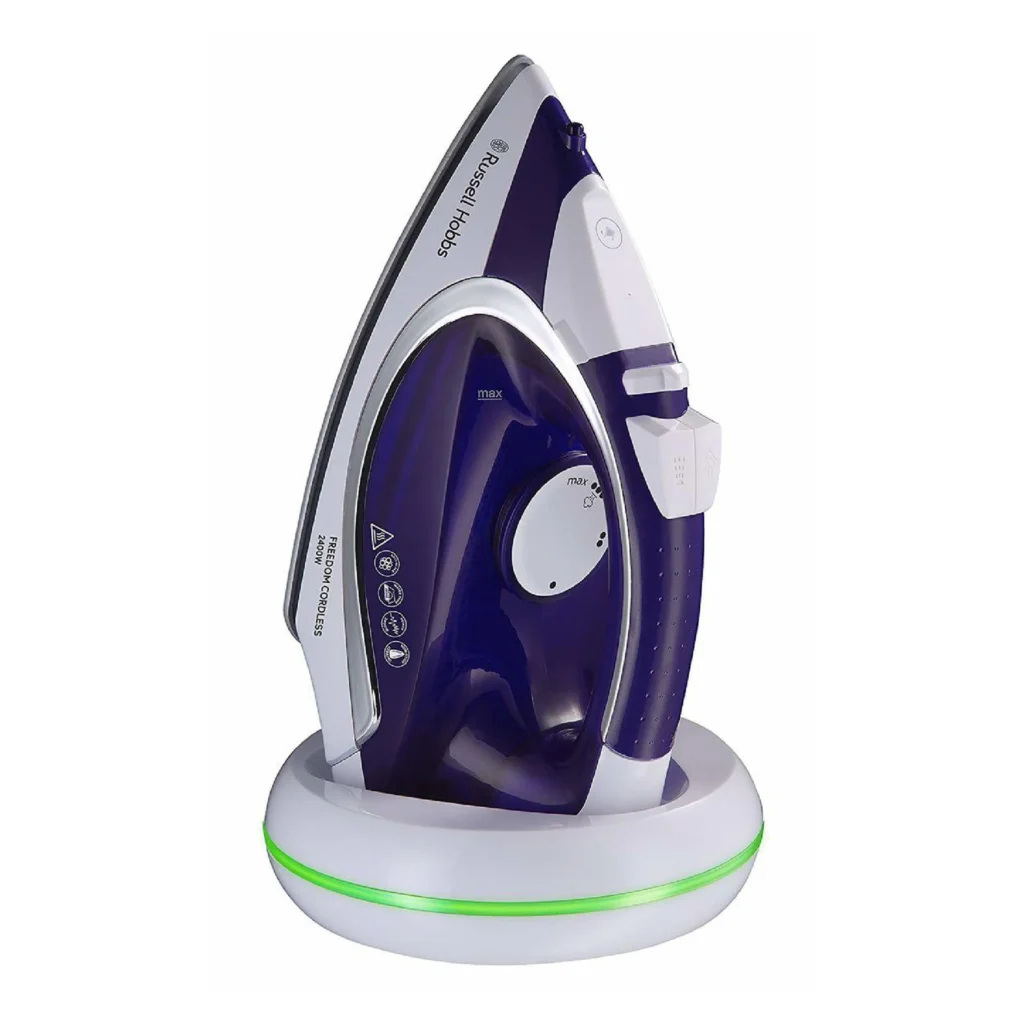 Plancha sin cable Russell Hobbs 23300-56 sobre su base luminosa