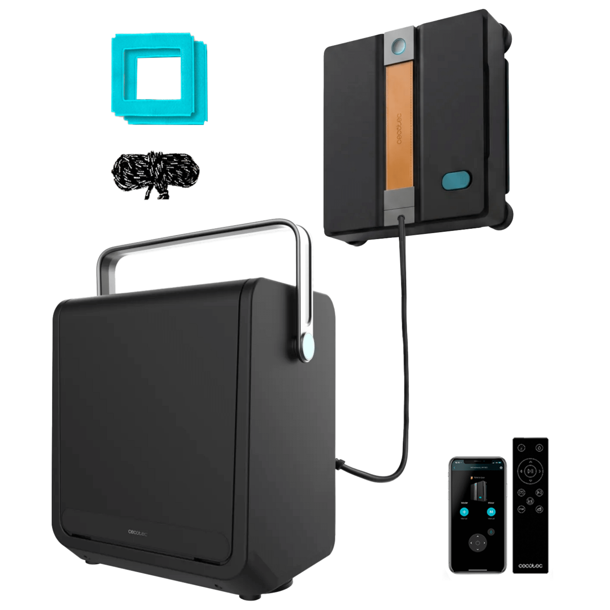 Robot limpiacristales Cecotec Conga Windroid W100 Station con su estación portátil, mopas, cuerda de seguridad y mando